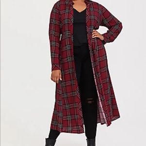 Torrid RED PLAID CHALLIS DUSTER KIMONO